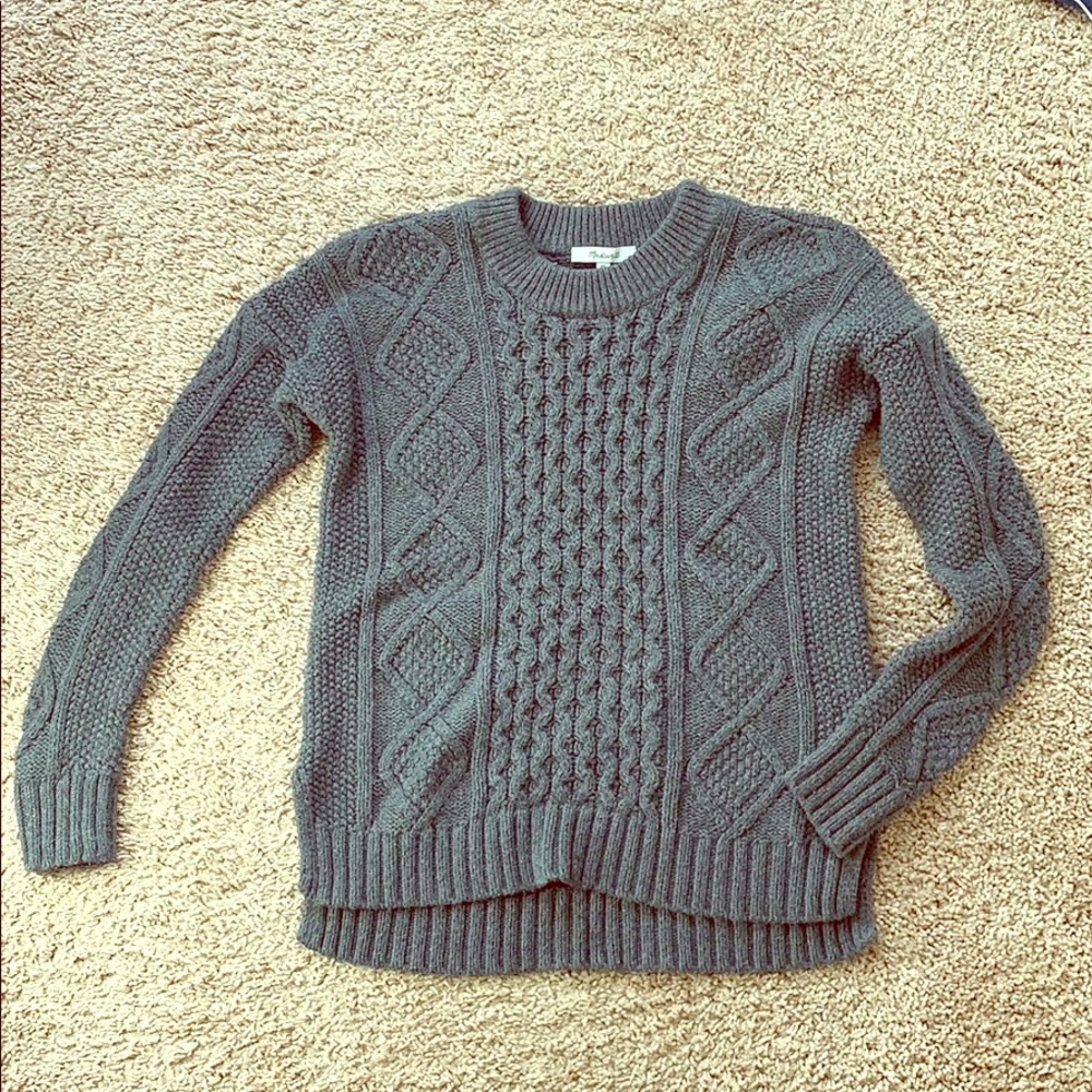 Madewell grey crew cable sweater XS